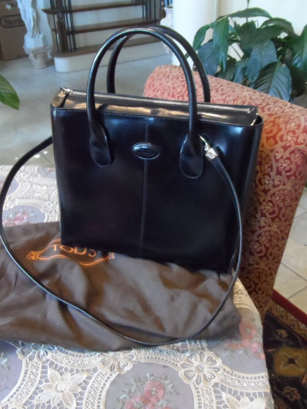 New Tod's Lady D Black Calfskin Leather Satchel Shoulder Bag